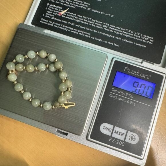 14K Yellow Gold Jade Bead Bracelet 8” Green Round New Ball - Picture 2 of 10